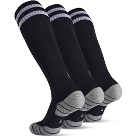 CWVLC Soccer Socks for Kids Youth Adult, Cotton Football Softball Baseball Socks, Large, Black-3 Pairs