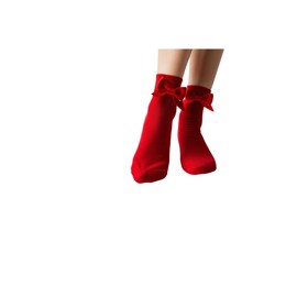 MISHOO® 3 Girls' Ankle Socks with Decorative Bow, Back To School Uniform Socks for Kids Cotton Rich Plain School Ankle Socks Size 12-3 Red AB