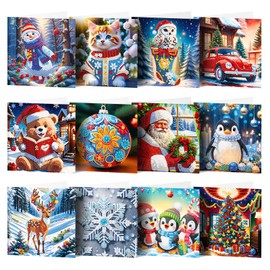 Embhlitfe 12 Pcs Diamond Painting Christmas Cards,Christmas Cards Diamond Painting Christmas Thanksgiving Greeting Cards with Envelope,Diamond Painting Christmas Greeting Cards for Family Friends