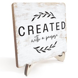 Encouragement Christian Gifts for Women Men Religious Bible Verse Wood Sign Rustic Desk Decor Decorative Inspirational Decorations Desk Accessories Church Cubicle Decor Wooden Plaque with Wood Stand