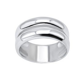 Silverly Sterling Silver Chunky Double Band Ring for Women - Minimalist 925 Silver Smooth Wide Band - Simple Classic 925 Silver Jewellery - Bold Modern Curved Multi-Band Design - Stacked Court Rings