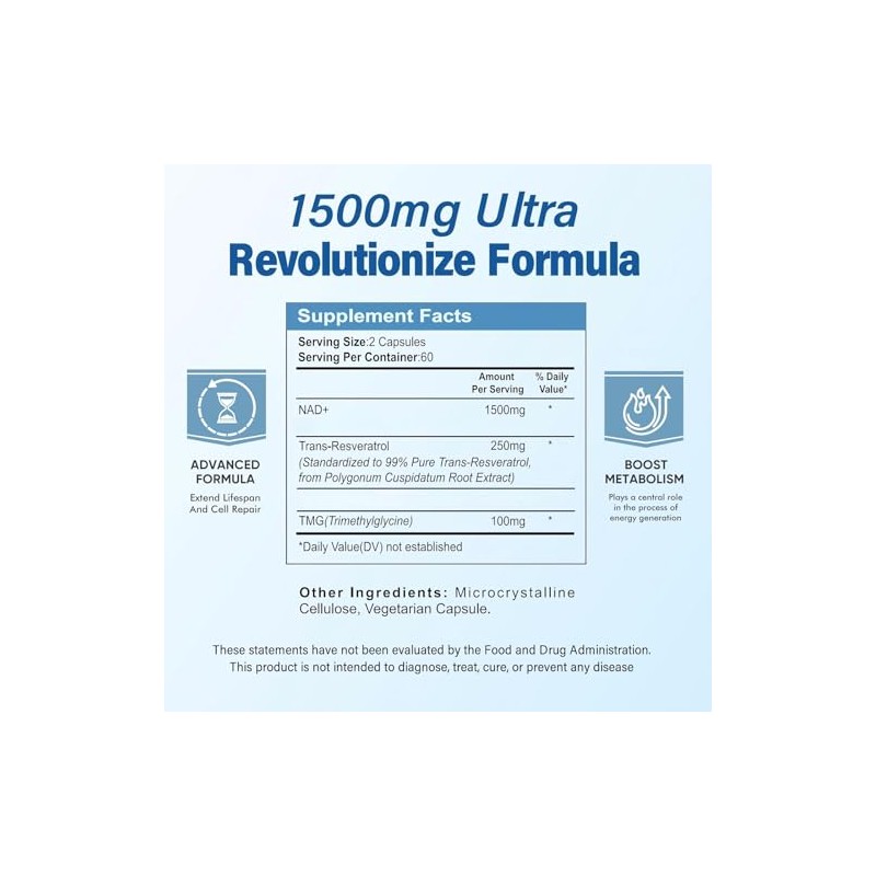 NAD+ Supplement 1500MG, 120PCS Ultra NAD+ & Resveratrol Supplement