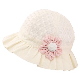 imKutie Baby Girl Sun Hat, Flower Lace Embroidery Summer UPF50+ Wide Brim Bucket Hats Cap Holiday Beach Hat with Elastic Chin Strap for 0-24 Months