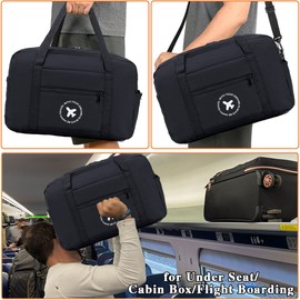 BAGZY 2X Cabin Bag 40x20x25cm for Ryanair Underseat Cabin Bag, Large Foldable Duffel Bag Nylon Holdall Hand Luggage Case Carry on Luggage Flight Bag Baggage Organiser Storage，Black+Grey