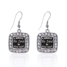 Inspired Silver - The Lord is Risen Today - Silver Dangle Earrings for Women - Square Charm Earrings French Hook Drop with Cubic Zirconia - Women's Dangly Earrings Jewelry Gift