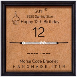 Suyi Morsecode Bracelet Birthday Gifts for Women Sterling Silver Bracelet Birthday Jewellery for 12 13 14 15 16 17 18 19 20 21 25 30 40 50 60 70 80, Sterling Silver, No information,