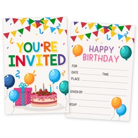 Embhhor 30 Pcs Birthday Party Invitations Set, Boys Girls Kids Invite Cards, Multicolor Invited Card