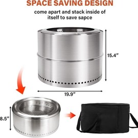 HGD  Portable fire pit, With carry bag, Smokeless Firepit Outdoor, Stainless Steel Fire Pit,  for Camping, Rv, Picnic, - size: Diameter：20 inch