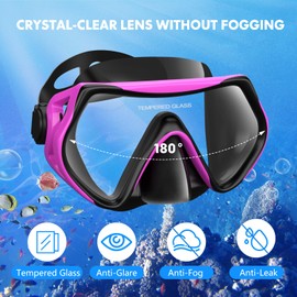 Snorkeling Gear for Adults, Dry-Top Snorkel Set Scuba Diving mask, 180°Panoramic Wide View Professional Snorkeling Gear Breathing Freely Snorkel Mask (Purple)