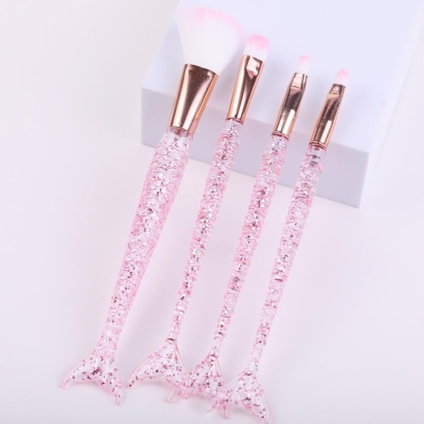 4PCS Crystal Handle Makeup Brush Set With Mermaid Tail Design