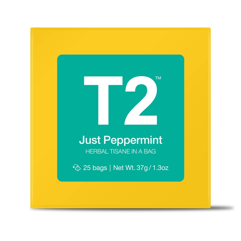 T2 Tea Just Peppermint Herbal Tea Bags in Box, 25-Count