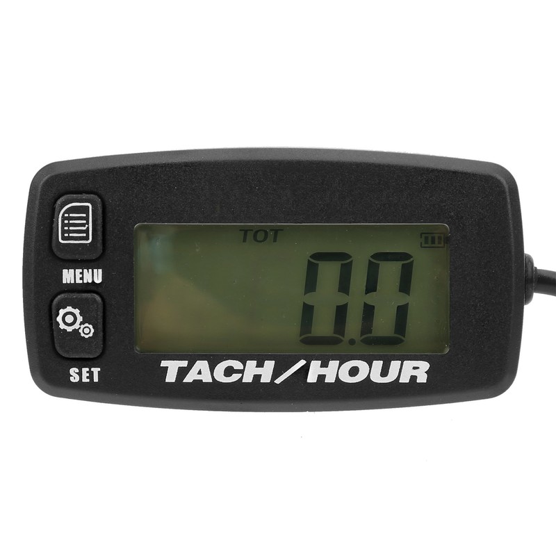 LCD Backlit Gauge Resettable Inductive Tachometer Hour Meter for 2/4