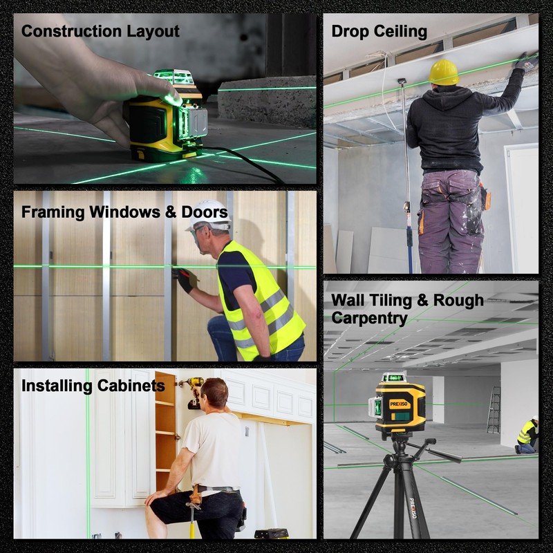 PREXISO Rechargeable 360° Self Leveling Green Laser Level with Tripod,