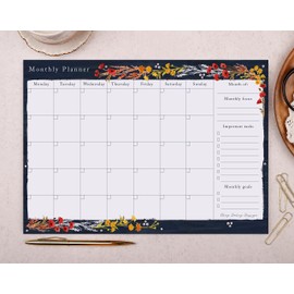 Making Meadows | Navy Blue Bird Monthly Planner Pad | A4 Tear Off Month Planning Pad Notepad with Monthly Goals & Important Tasks | 50 Undated Sheets & 100gsm Paper | Premium Stationery