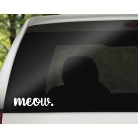 Meow Decal | Cat Decal | Cute Cat Car Decal Bumper Sticker Window Laptop Tumbler Decal | 7" x 1.5" Size White | Made in USA | DECALBUNNY