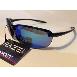 RAZE Eyewear Sunglasses Lyte Gloss Black Frame  Smoke Blue Mirror Lens 10114