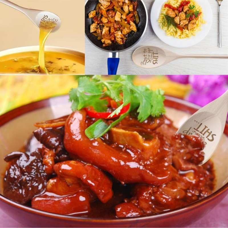 Funny Wooden Spoons Set, Engraved Kitchen Utensils, 3-Piece Housewarming Gift