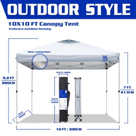 FANPAT 10x10 Pop Up Canopy Tent,300D Silver-Coating Top,1-Person Setup Commercial Heavy Dury Canopy Tent Instant Portable Shelter and Wheel Carry Bag, Bonus 8 Stakes and 4 Canopy Weights (White)