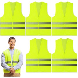 Huanmin Safety Vests Car Pack of 5 Safety Vests 360° Reflective Safety Vest, Breakdown Vest, Safety Vest for Adults, Children, High Visibility Vest for Night, Construction Workers, Drivers, Green