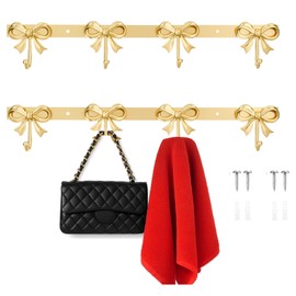 Otoolling 2 Pack Gold Bow Hooks Coat Rack Wall Mounted Metal 4 Hooks Coquette Bowknot Wall Hanger Nursery Bedroom Bathroom Living Room Kitchen Home Decor for Hanging Coats Hat Towels Purse Bag Keys