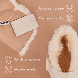 Heel Protectors for Pressure Sores Medium Size - 100% Medical Sheepskin - Heel Protectors for Bed Sores - Includes ONE (1) Protector - Soft Lambs Wool Foot Pillow - Cushion Pads for Ulcer Sore Prevention