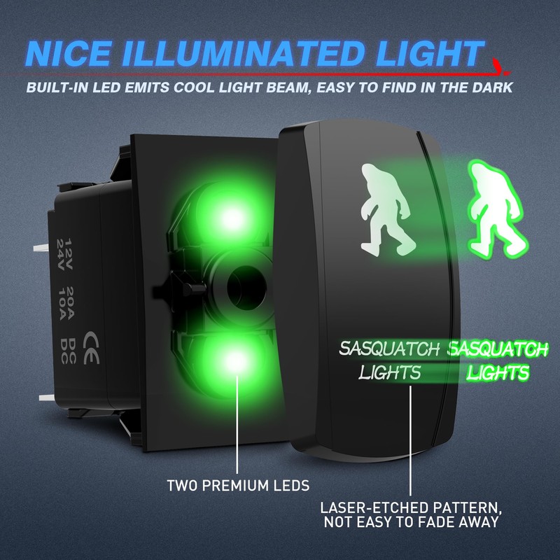 MICTUNING 5pin BIGFOOT Rocker Switch ON-OFF LED Light 20A 12V