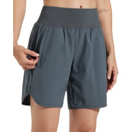 Libin Women's Summer High-Waist Sports Shorts with 18 cm Briefs, Running Sports Shorts with Zip Pockets, Quick-Drying, Breathable, with Liner, for Running, Jogging, darkgray