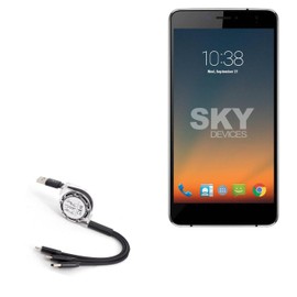 BoxWave Cable Compatible with Sky Devices Sky Black - AllCharge miniSync, Retractable, Portable USB Cable - Jet Black