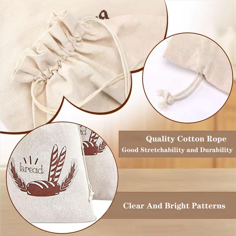 MYTOAU 3 Pcs Linen Bread Bags, Unbleached Bread Storage Bags,