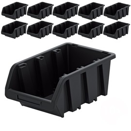 PECZEKO Workshop Stacking Box, Stacking Box Made of PP Plastic, Display Box, Stacking Box, Storage Boxes for Tool Wall, Storage Box, Sorting Box, Black, Pack of 10, 29 x 20 cm