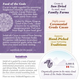 Imlak'esh Organics, Cacao Wafers (16-Ounce Glass Jar), 100% Dark Chocolate — Keto | Paleo | Organic | Regenerative | Heirloom | Baking | Sugar-Free | Gluten-Free | Non-GMO