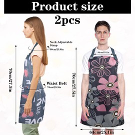 Larrel Pack of 2 Flower Aprons with Pocket, Women's Apron, Adjustable Apron, Waterproof Cooking Aprons, Kitchen Apron with Large Pockets for Kitchen, Garden and Salon, BBQ Apron, Flowers Smock Apron
