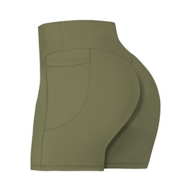 Sunzel - Pantalones cortos de motociclista para mujer en cintura alta con control de abdomen y bolsillos profundos, Verde oliva, XS