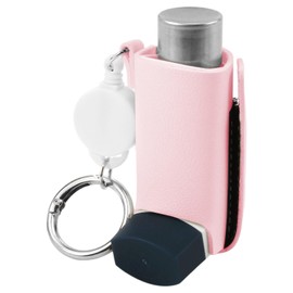 SHFGYG PU Leather Asthma Inhaler Holder Keychain Retractable Clip, Portable Lightweight Inhaler Case, Travel Handy, Holder Only (Pink)