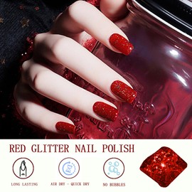 ASMAYSA Red Glitter Nail Polish, Red Nail Polish Quick Dry, Bright Red Gel Nail Polish for Women and Girls, Diamond Nail Polish