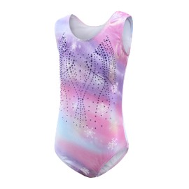 Cucudy Gymnastics Leotards For Girls White/Yellow/Blue/Green/Purple/Rosy/Rainbow Gradient Color Sparkle Sleeveless Leotard Dancing Ballet Gymnastics Athletic For Little Girl 5-12 Years