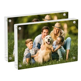 mumisuto 2 x Acrylic Picture Frames 10 x 15 cm, Magnetic Transparent Picture Frame, Clear Double-Sided Magnetic Picture Frame, Frameless Picture Holder, Photo Picture Frame for Office