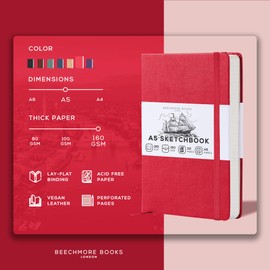 BEECHMORE BOOKS Sketch Book, A5, 5.8 x 8.3 inch Blank Sketchbook for Drawing, Paint and Draw, 156 Pages Thick Paper 160gsm, Hardcover Leather Art Notebook, Boxed for Gifts