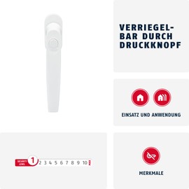 ABUS FG50 Window Handle Lockable with Push Button Without Key Child Lock One-Hand Operation, white, 78773