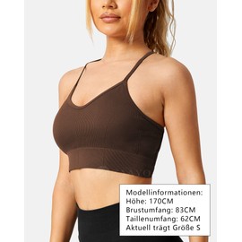 ZAAYO Women's Gym Bra Padded Crossback Fitness Sports Bra Removable Chest Pad Yoga Tops Knitted Seamless Sportswear, brown