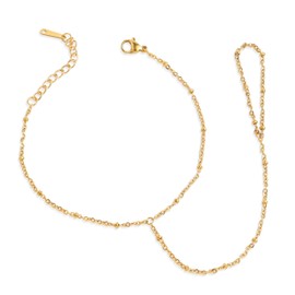 Frigotine Gold Hand Chain Ring Bracelet for Woman, Dainty Stainless Steel Chain Finger Ring Slave Bracelets Adjustable Summer Beach Jewelry Gifts