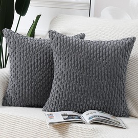 Madizz Pack of 2 Boho Corduroy Cushion Covers 26x26 inch, 65x65 cm, Grey Soft Decorative Throw Pillow Covers for Bedroom Sofa Pillow Shell
