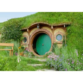 BELECO 2.1x1.5m Fabric Hobbit Cave Backdrop for Photography Matamata Rural Hobbit Living Cabin Green Grass Garden Hobbiton Cave Background Ring Lord Fans Party Birthday Party Decorations Photo
