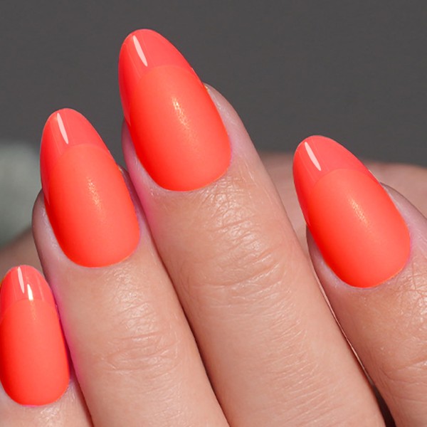 Press On Nails Short Almond Orange Nails with Glossy French