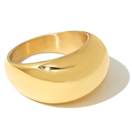 BENIQUE Chunky Gold Dome Rings for Women, Bold Twist Stackable Statement Non-Tarnish Ring, 18k Gold Plated Stainless Steel Size 5 6 7 8 9 10, Stainless Steel, No Gemstone