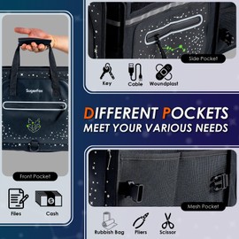 SugarFox Trunk Organizer | 95L (35"x13.8"x11.8") | 26L Ice Pack Included | Fluorescent Constellation Design | Waterproof, Foldable with Adjustable Straps | for SUVs/Cars - Black-M004