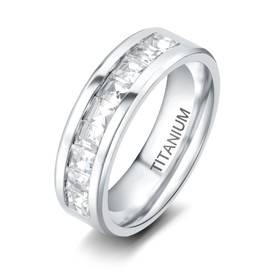Titanium Men's Wedding Band, Promise Ring for Men Set with 9 Large Princess Cut AAAAA Cubic Zirconia (12)