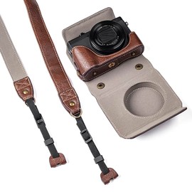Namolit Digital Camera Protective Case PU Leather Camera Storage Bag with Removable Shoulder Strap Compatible with Canon G7X2/ G7X3 Tan