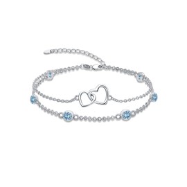 Dorunmo Blue Bracelet for Women 925 Sterling Silver Heart Bracelet March Birthstone Bracelets Aquamarine Bracelets Birthday Jewelry for Wife Her