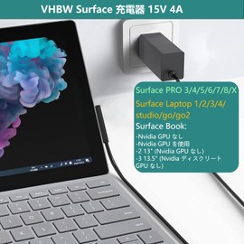 VHBW Surface Charger, Gan 65W Surface Pro Charger, Ultra Small / Foldable, Compatible with Suface Pro3/Pro4/Pro5/Pro6/Pro7 Compatible 1800/1625/1735/1736 Surface AC Adapter, 2.5m PSE Certified